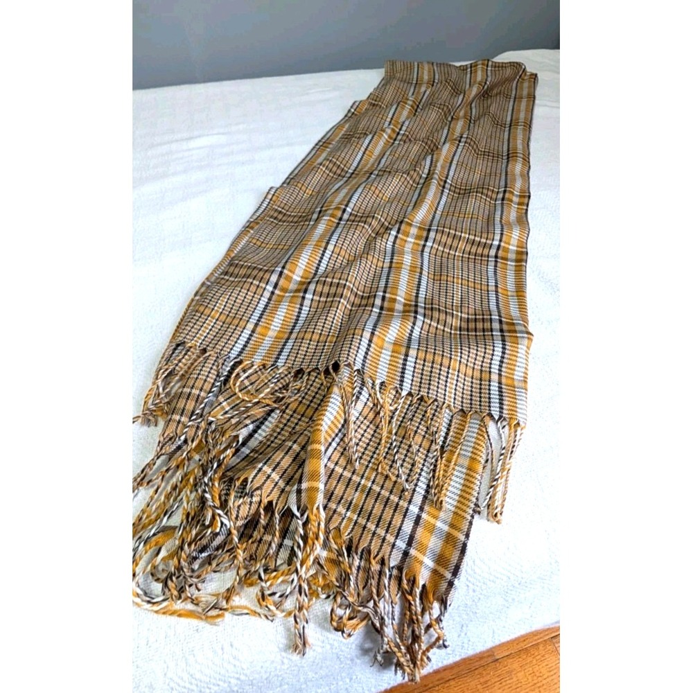 H&M Unisex Soft Checkered Scarf Shawl – Yellow Grey Plaid Winter Muffler Wrap